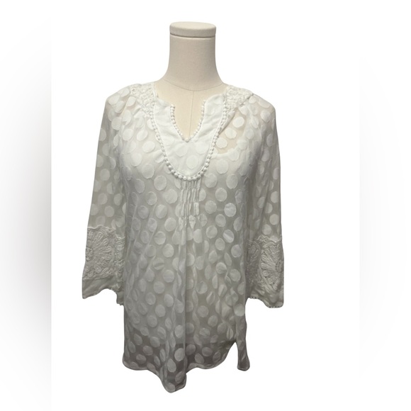 Alfani Woman Women’s White Lace Polka Dot & embroidered lace sleeve - size Small - Picture 2 of 3